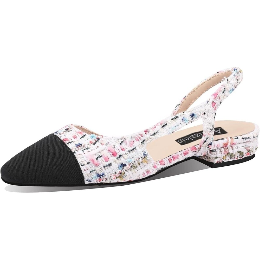 Adrizzlein Slingback Flat Pumps Closed Round Toe White Multi Casual Flat - Picture 2 of 9